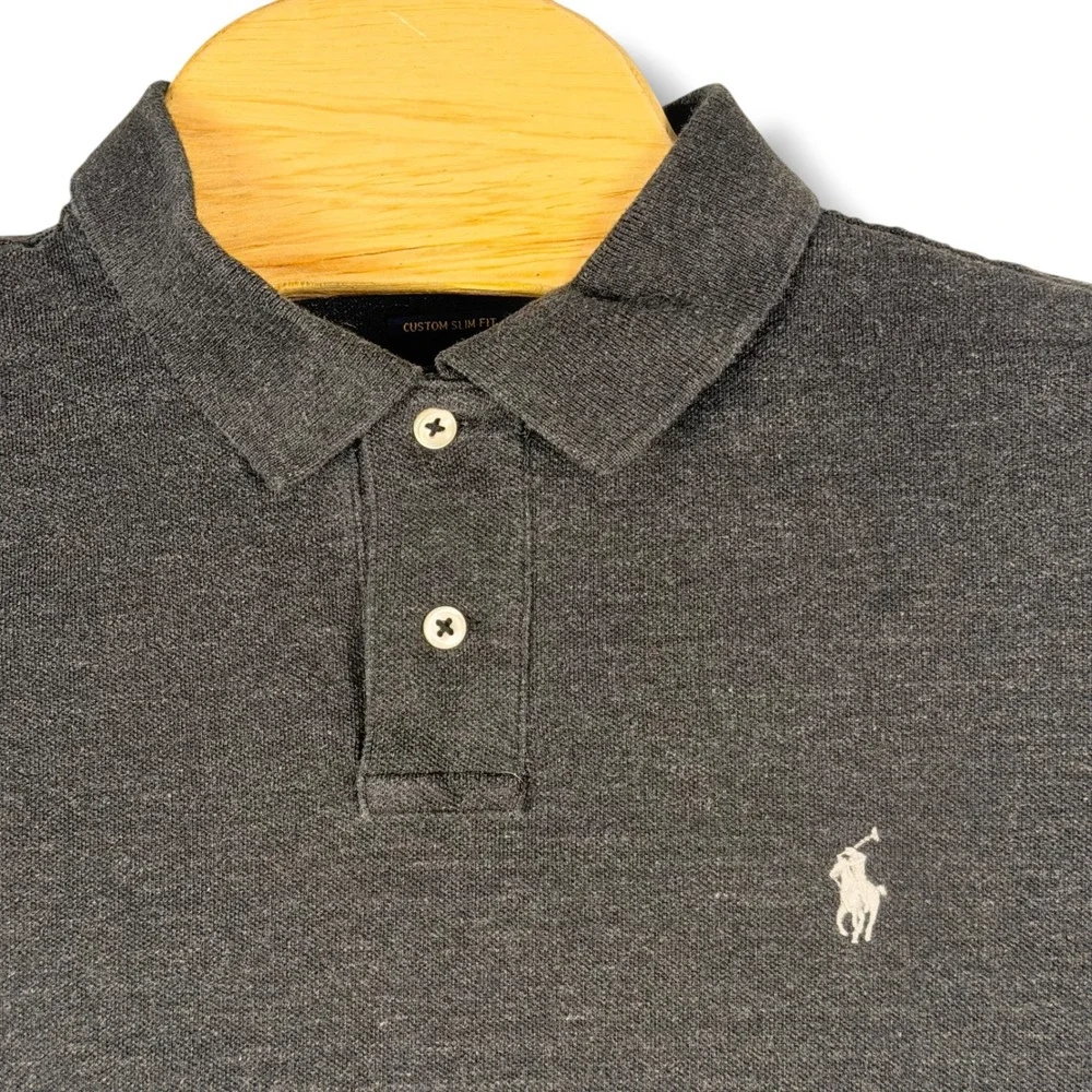 Polo Ralph Lauren Polo Shirt Men M Gray Custom Slim Fit Cotton Classic Pony Golf